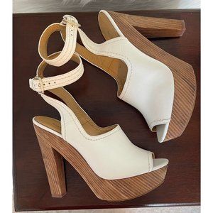 Nine West White Peep Toe Platform Ankle Strap Shoe Size 8M
